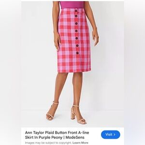 Ann Taylor Plaid Button Front A-line Skirt In Purple Peony